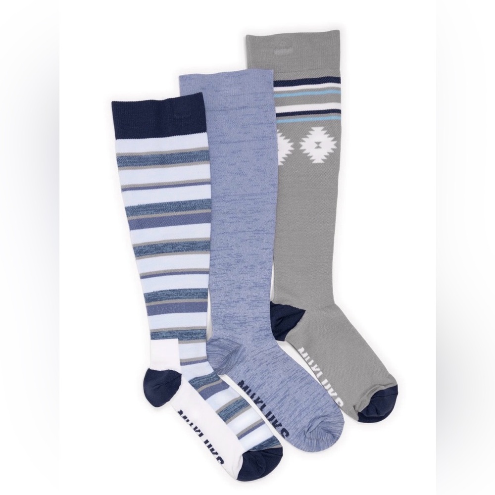 MUK LUKS Women's R/W Compression Nylon Knee-High Socks, 3-Pack, Shoe Size 6-10